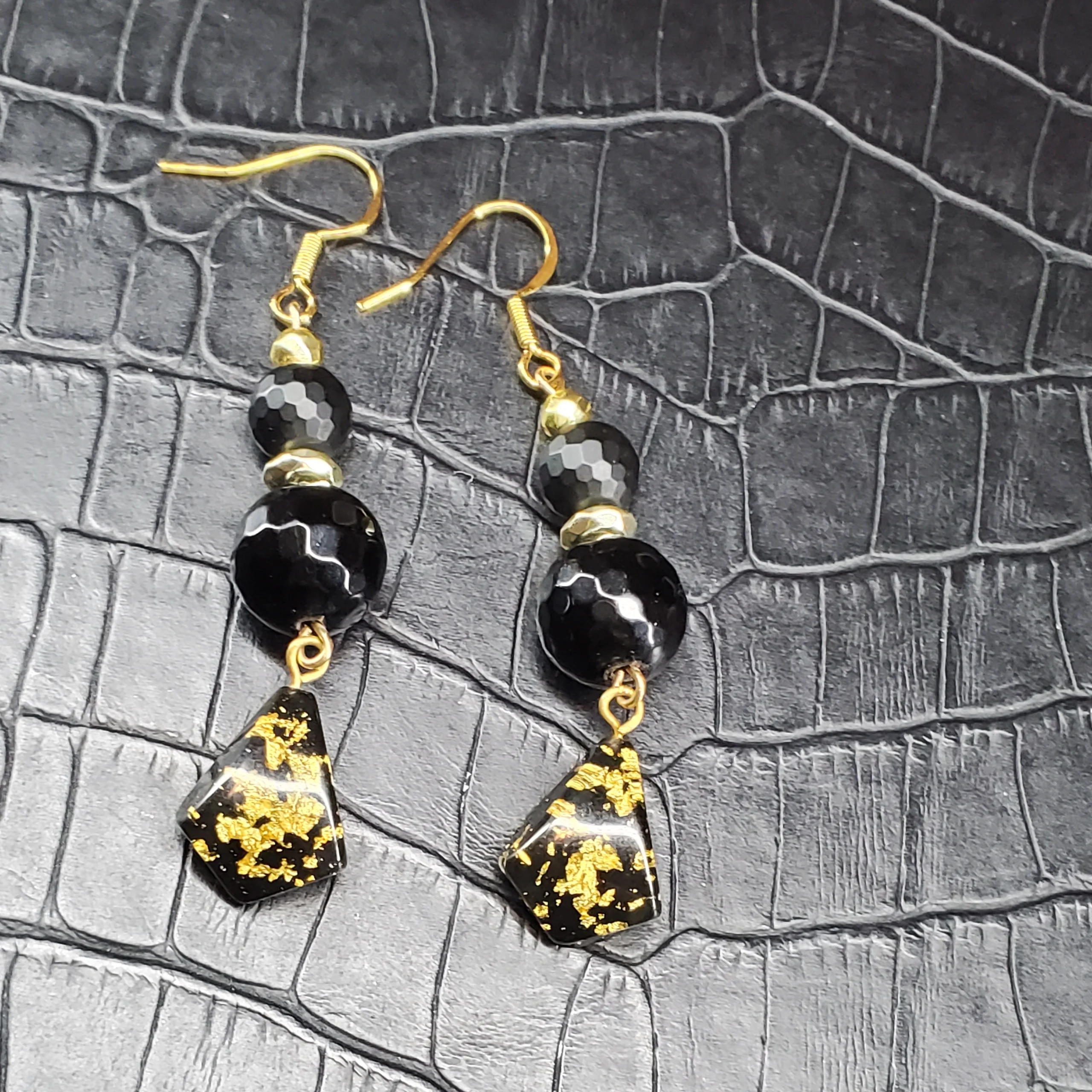 Gold Dust Over Onyx Earrings