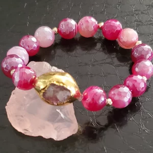 Pink Stripe Agate Bracelet