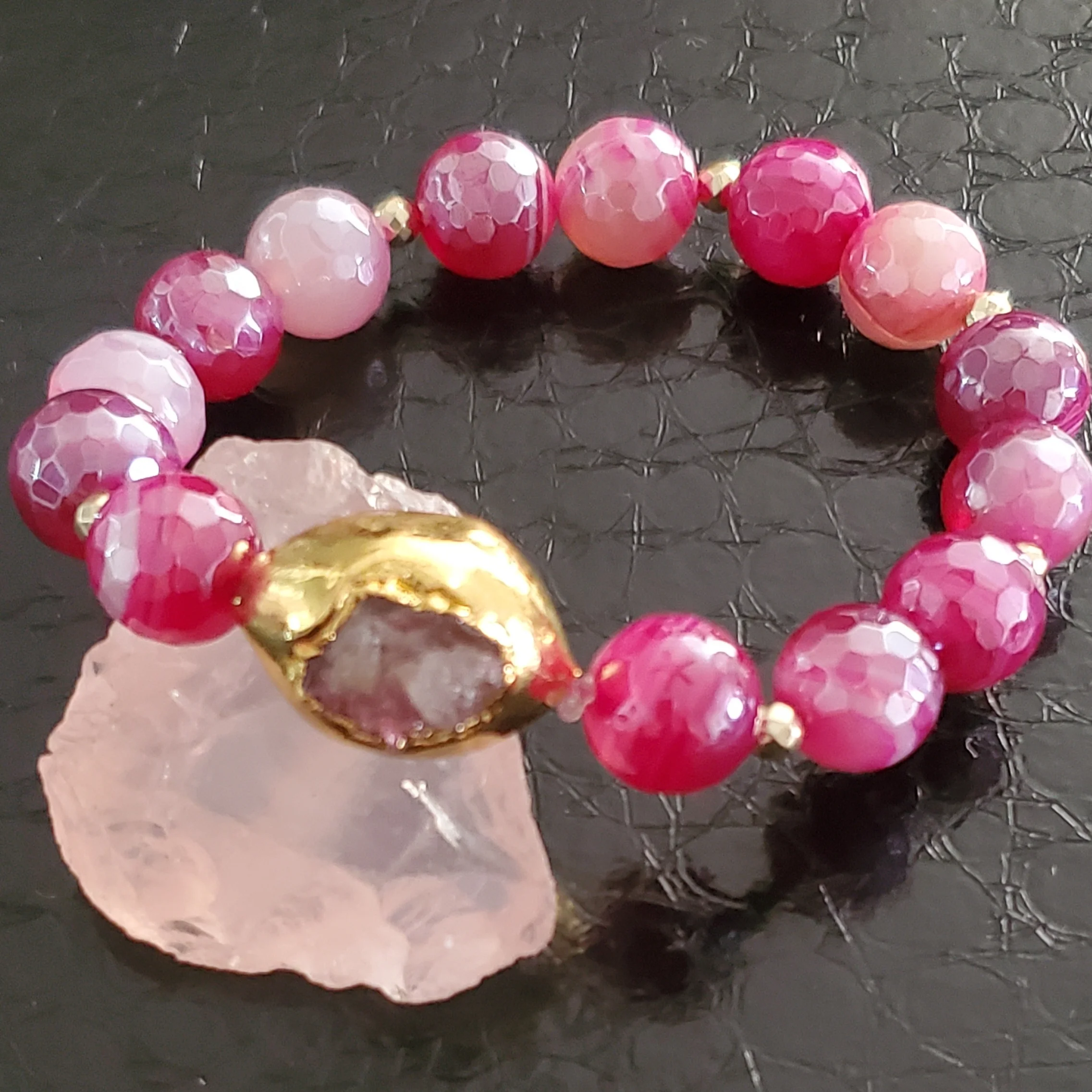 Pink Stripe Agate Bracelet