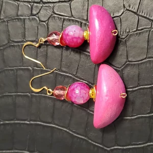 Pink wood earrings gold