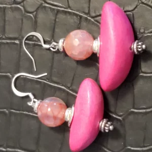 Pink wood earrings silver Pink wood earrings silver