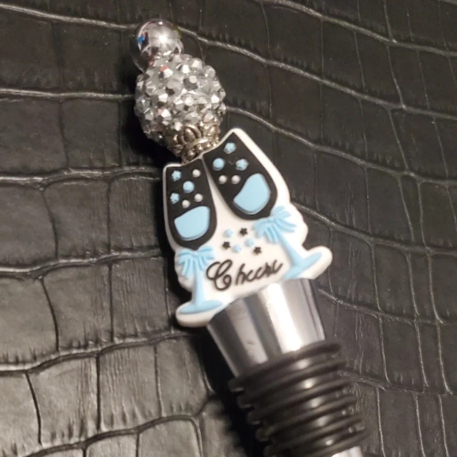 Wine Stopper Festive Silver/blue Rhinestone