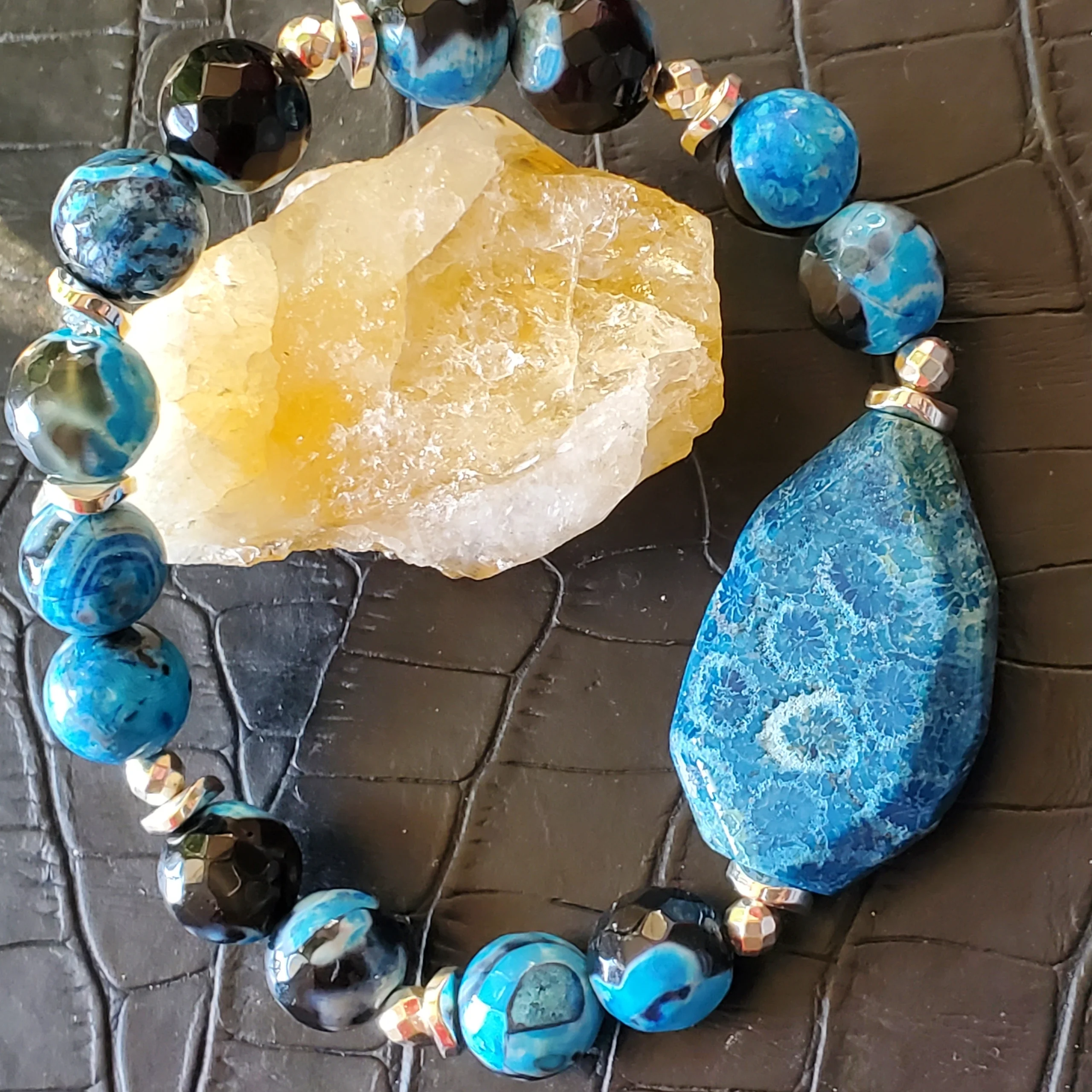 fire agate w chrysanthemum pendent