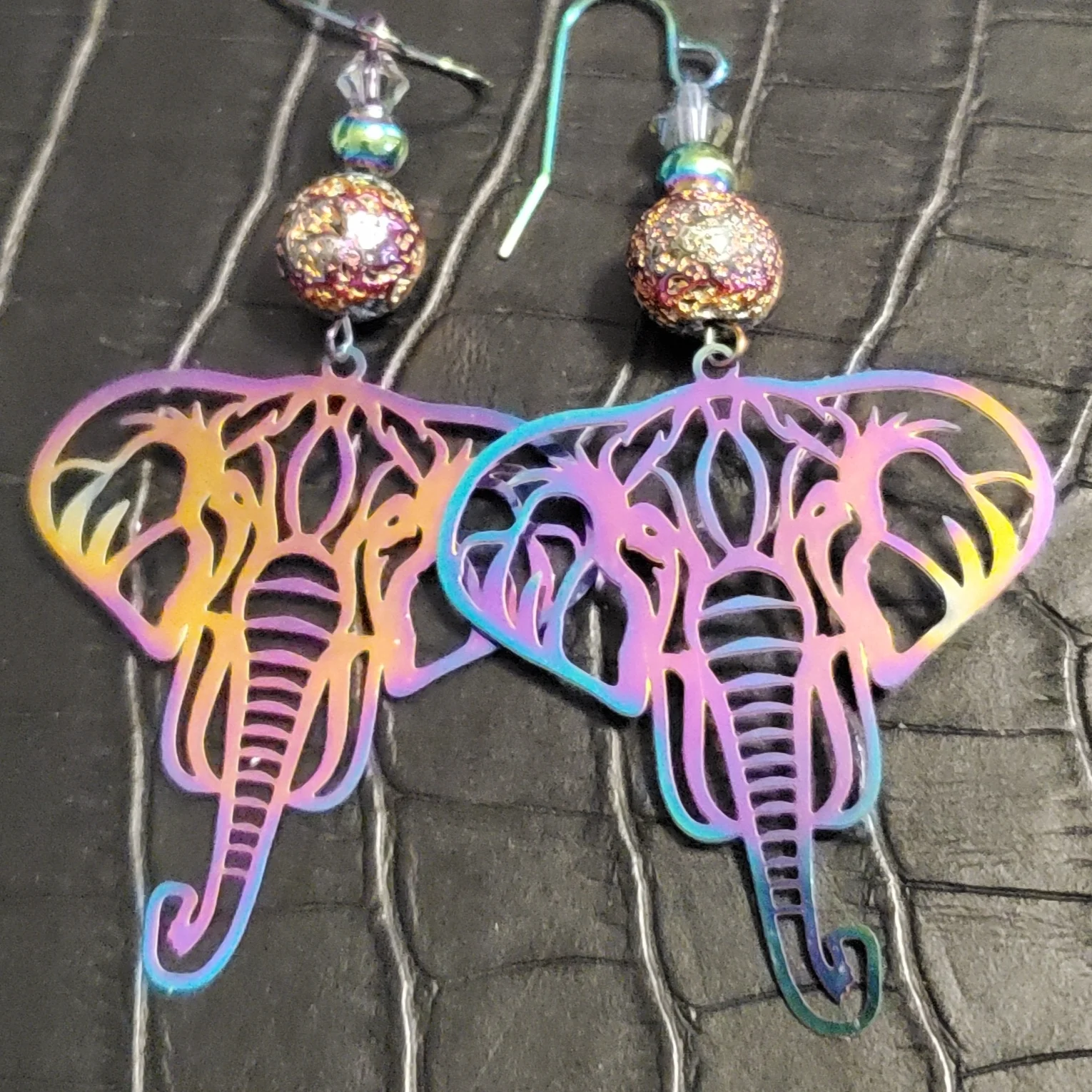 rainbow elephant lava earrings